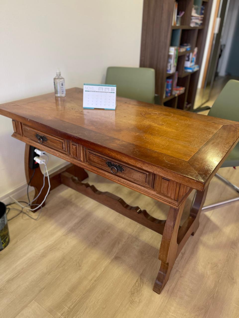 Mesa de trabalho madeira maciça - marrom - 2 gavetas - clássica (vintage)